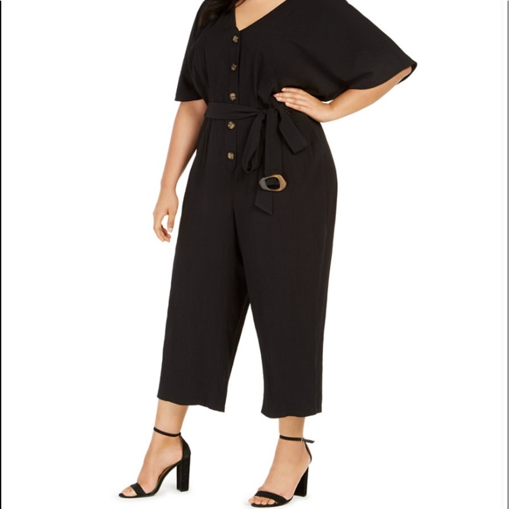 Calvin Klein Belted Gauze Jumpsuit - Picture 2 of 4